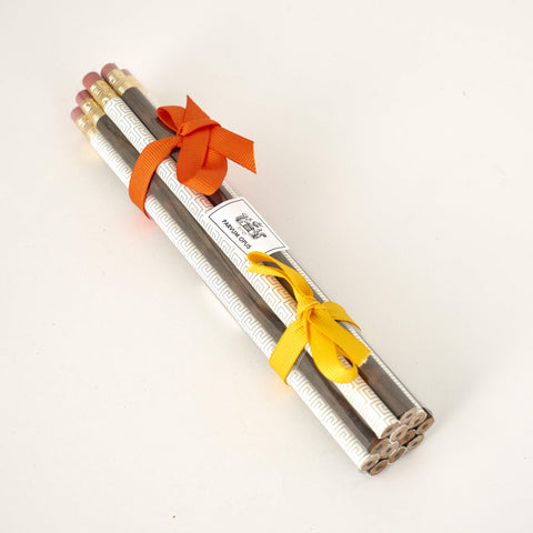 Greek Key & Mid Oak Paper Wrapped Pencils - Set of 12