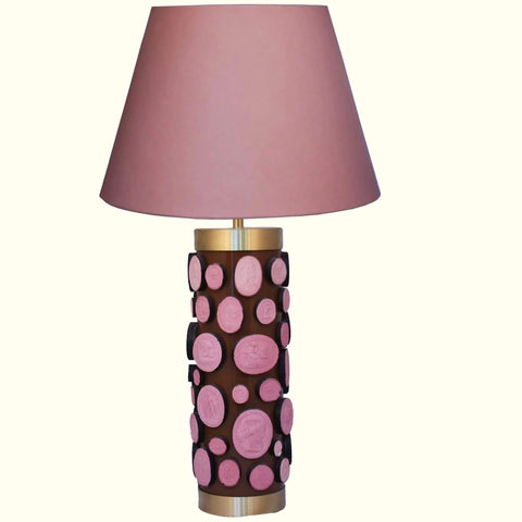 Glass & Brass Lamp - Pink Intaglio