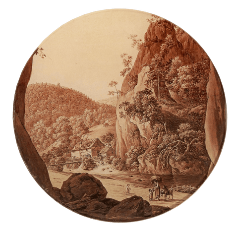 7” C19th Pastoral View through a Cave Decoupage Plate