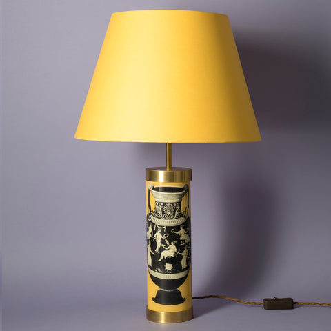 Urn Embellished Glass & Brass Lamp - Yellow